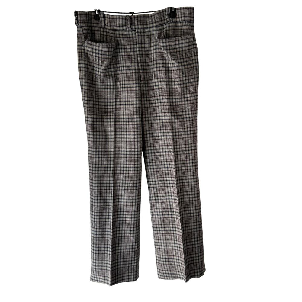 Vintage Buds‎ Guys Pants Mens 36x31 Gray Blue Plaid Wool Hook Tab Classic 70s